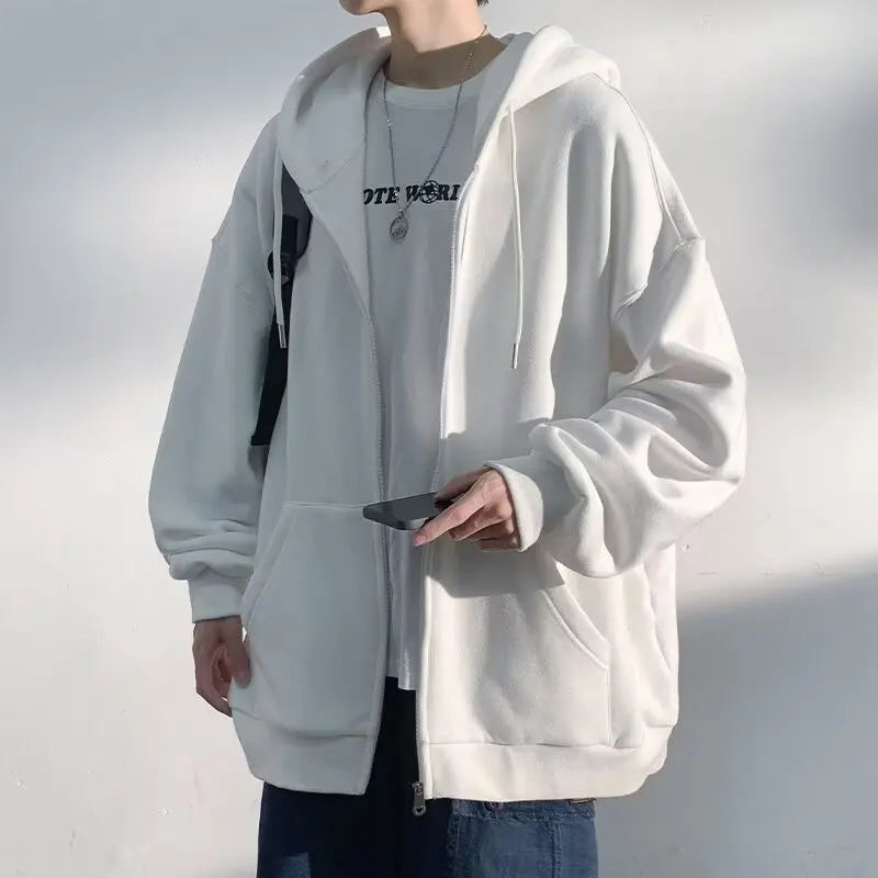 Relaxed Fit Men's Zip Up Hooded Sweater
