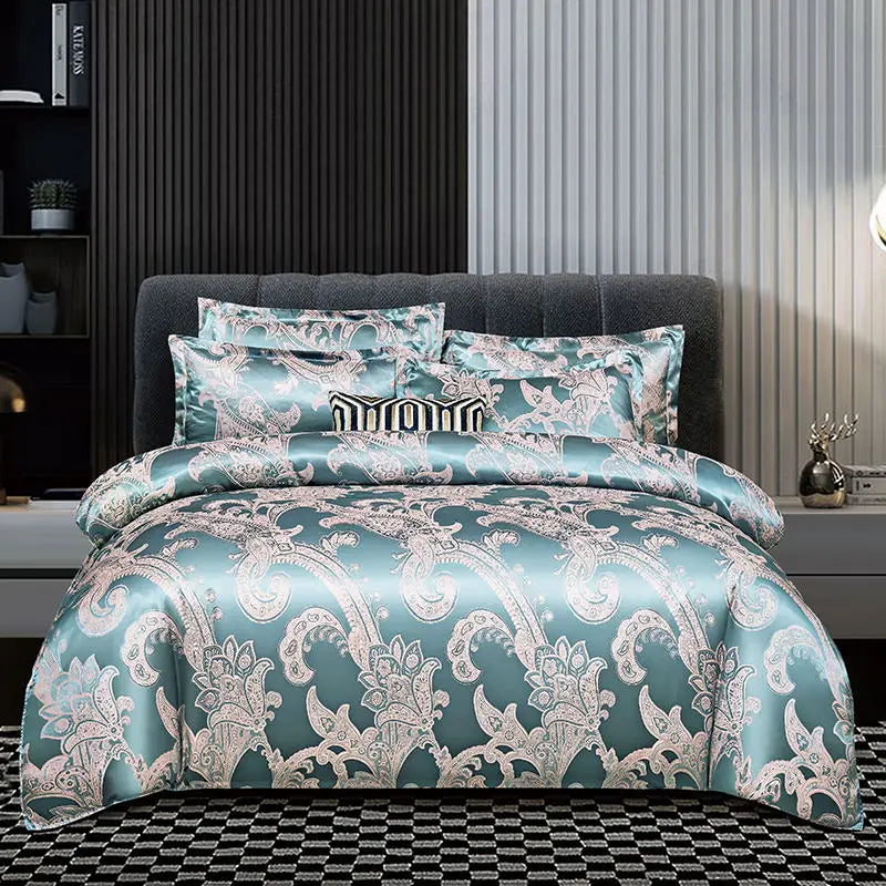 Luxury Soft Gold Blue Bedding Duvet Cover Set