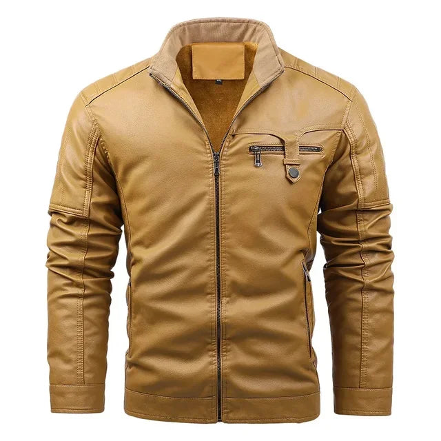 Stylish Mens Leather Biker Jacket With Pockets - BritishElegance
