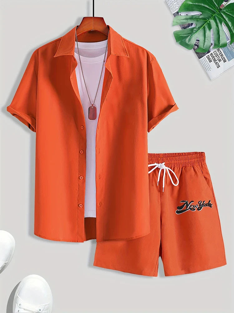 Relaxed Fit Hawaiian Shirt and Shorts Summer Set