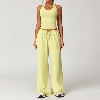 Women's Breathable Ribbed Tank & Elastic Waist Pants