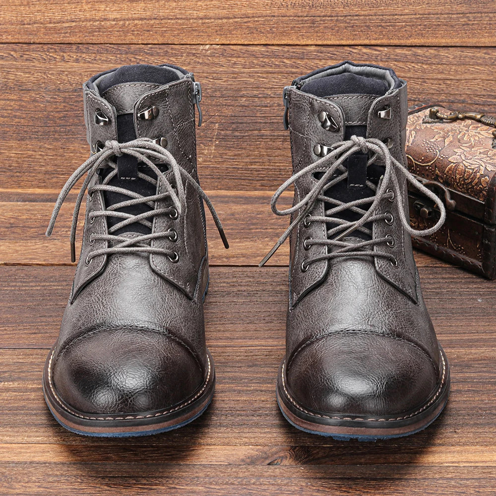 Durable Leather Boots Outdoor - Orthopedic boots with side zip