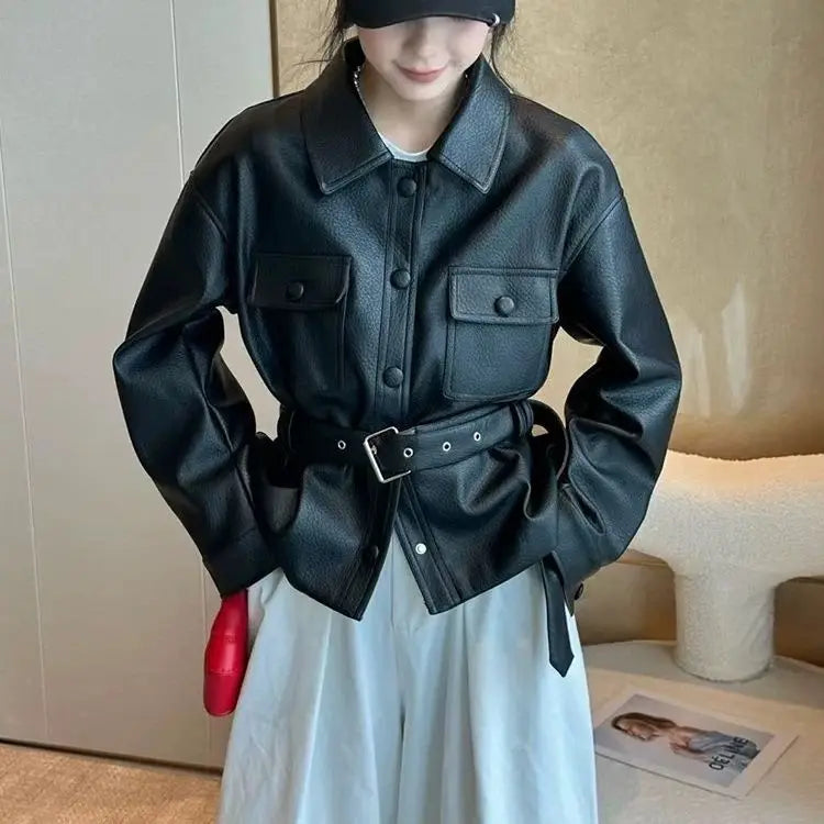 Classic Biker Style Faux Leather Jacket for Women - BritishElegance