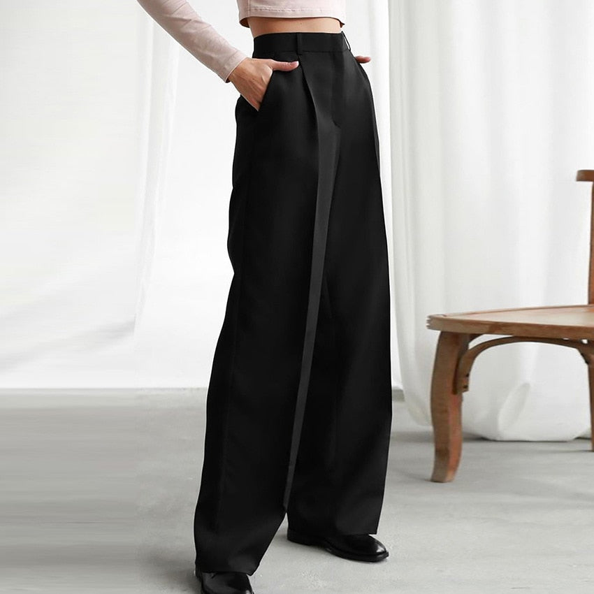 Classic Wide Leg Women's Suit Pants with Pockets
