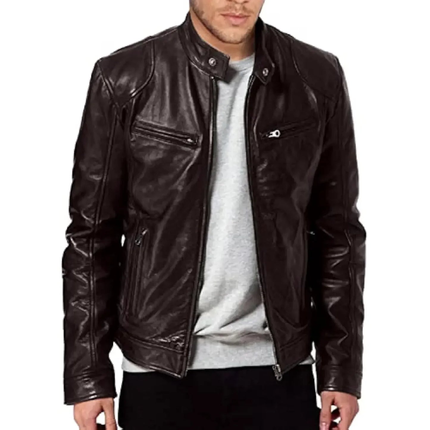 Fitted PU Biker Jacket – Men's Autumn Leather Coat