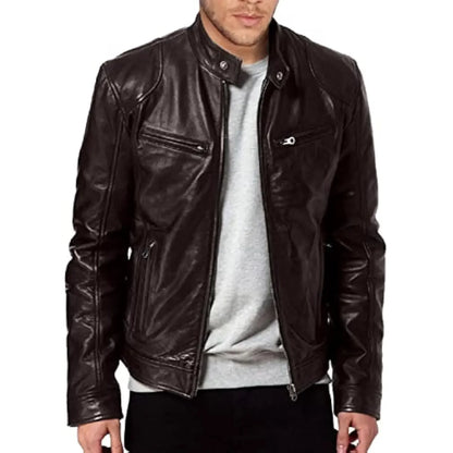 Fitted PU Biker Jacket – Men's Autumn Leather Coat