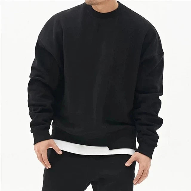 Oscar Oversized Crewneck Sweatshirt | Ribbed Side Slits Hip-Length Crewneck Sweatshirt