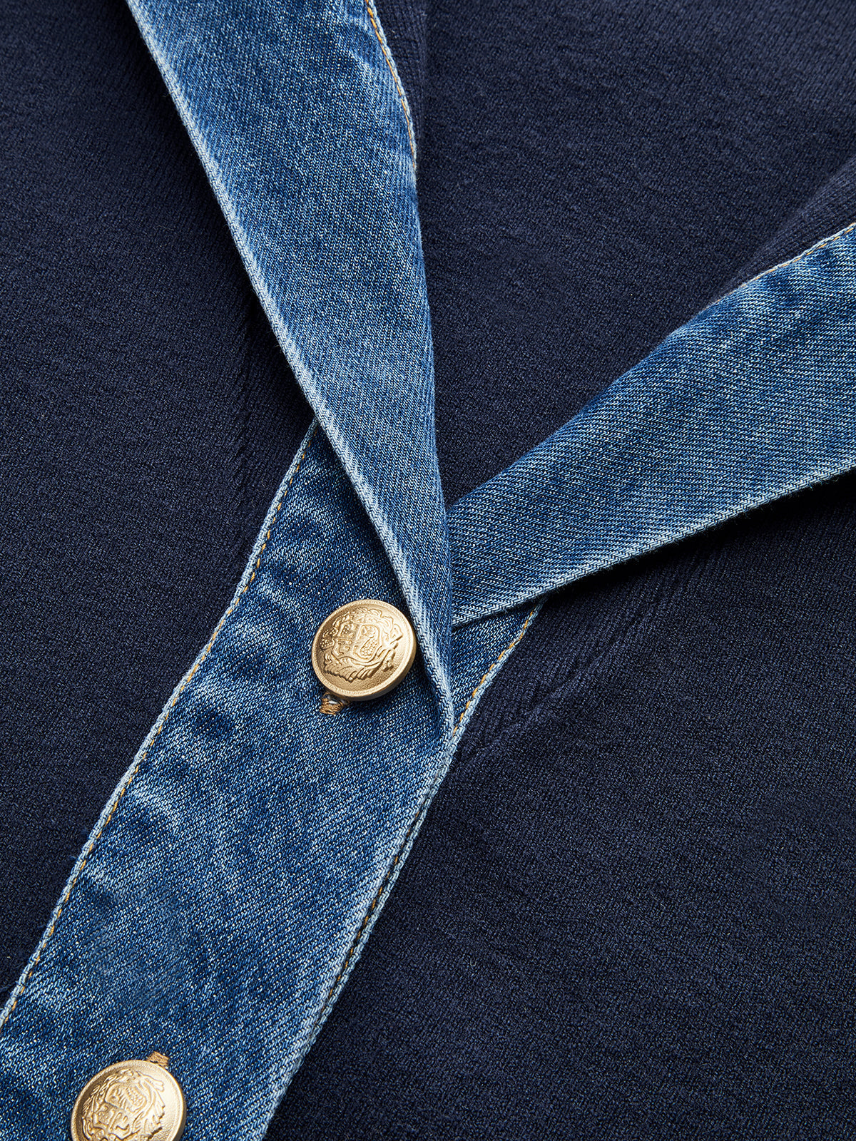 Racy | Sailor Collar Denim Trim Knit Outerwear