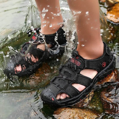 Relaxed - Leather Arched Orthopaedic Walking Sandal Black