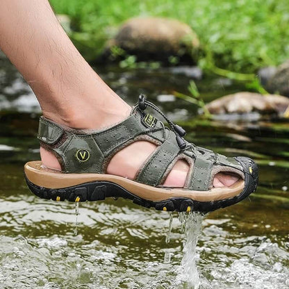 Relaxed - Leather Arched Orthopaedic Walking Sandal Green
