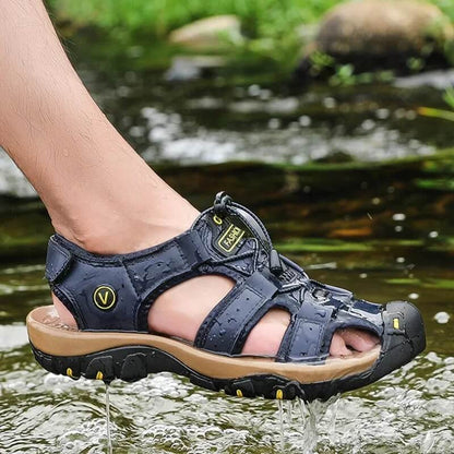 Relaxed - Leather Arched Orthopaedic Walking Sandal Blue