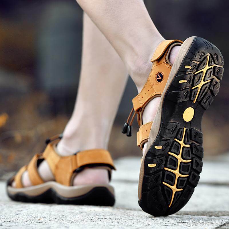 Relaxed - Leather Arched Orthopaedic Walking Sandal Khaki