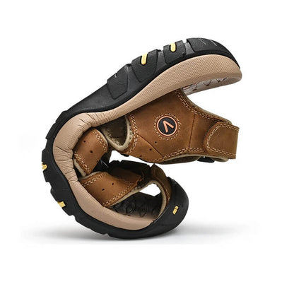 Relaxed - Leather Arched Orthopaedic Walking Sandal Khaki