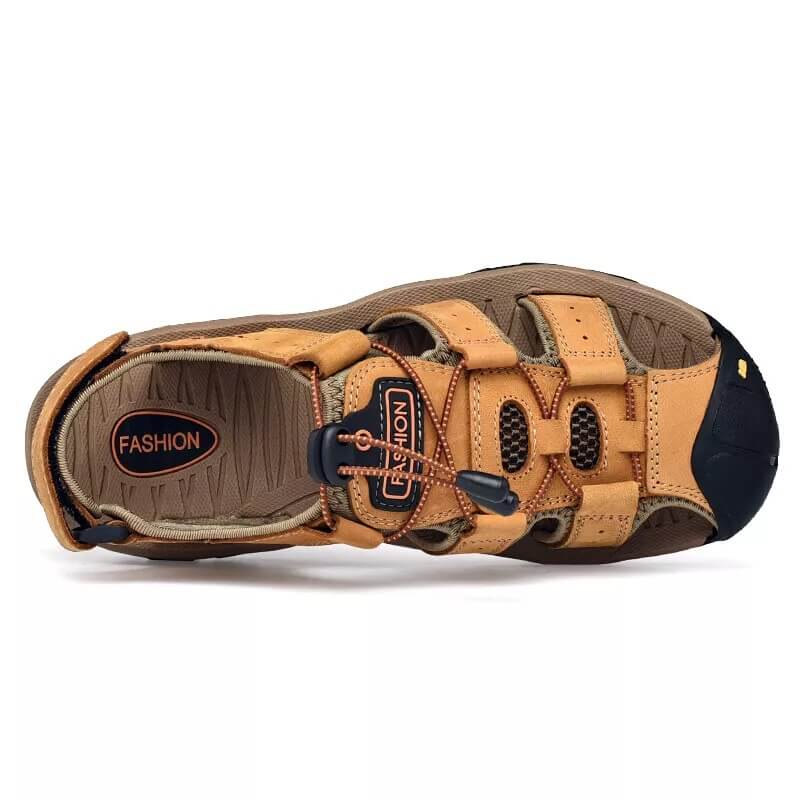 Relaxed - Leather Arched Orthopaedic Walking Sandal Khaki
