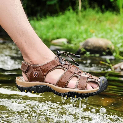 Relaxed - Leather Arched Orthopaedic Walking Sandal Brown