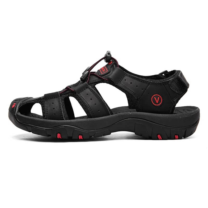 Relaxed - Leather Arched Orthopaedic Walking Sandal Black
