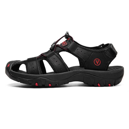 Relaxed - Leather Arched Orthopaedic Walking Sandal Black