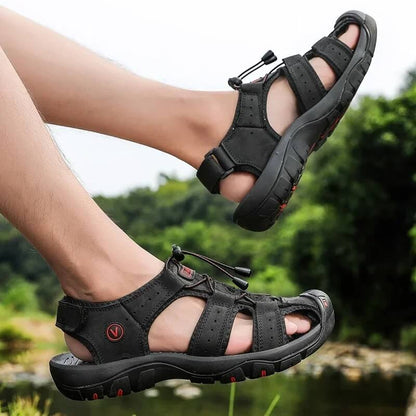 Relaxed - Leather Arched Orthopaedic Walking Sandal Black