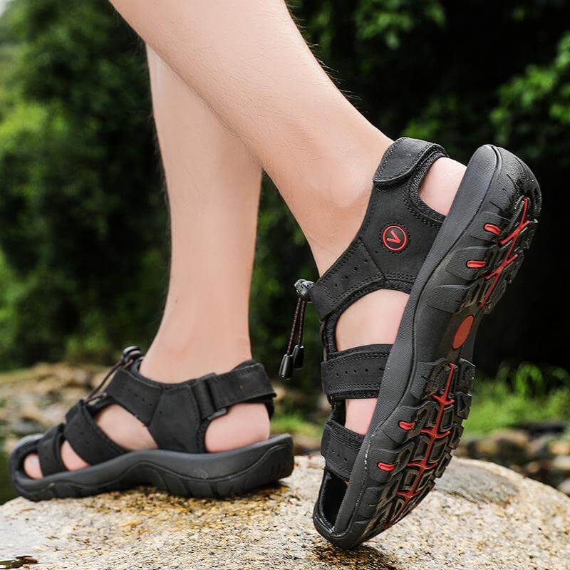 Relaxed - Leather Arched Orthopaedic Walking Sandal Black