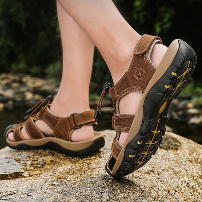 Relaxed - Leather Arched Orthopaedic Walking Sandal Brown