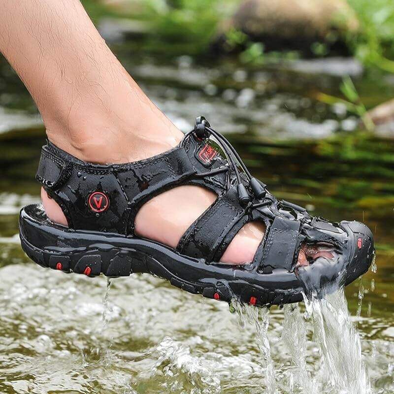 Relaxed - Leather Arched Orthopaedic Walking Sandal Black