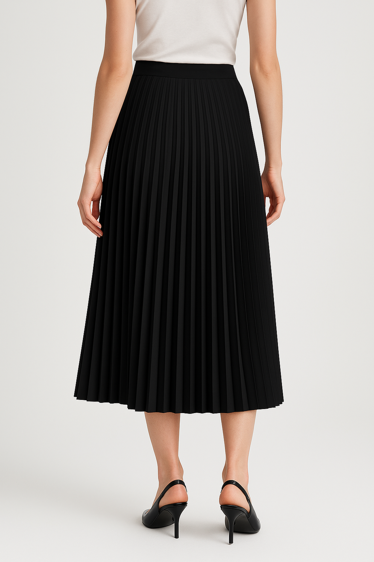 Elodie – High-Waisted Pleated Satin Midi Skirt