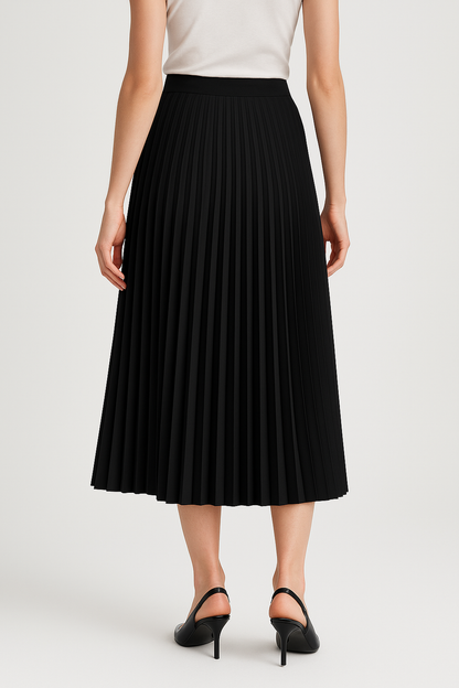 Elodie – High-Waisted Pleated Satin Midi Skirt