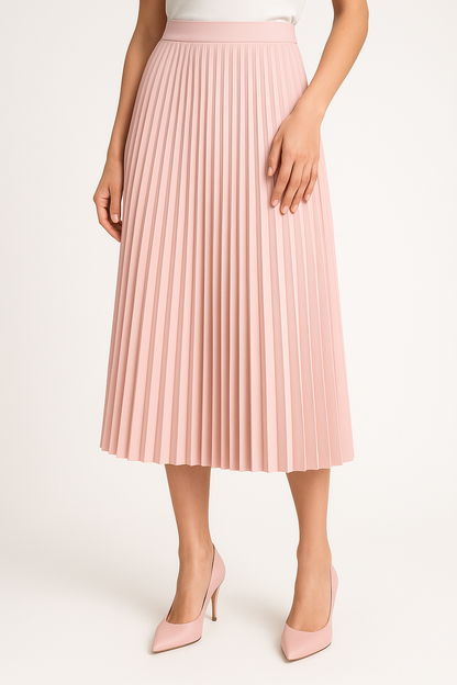 Elodie – High-Waisted Pleated Satin Midi Skirt