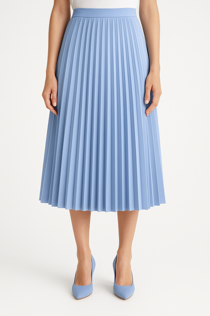 Elodie – High-Waisted Pleated Satin Midi Skirt