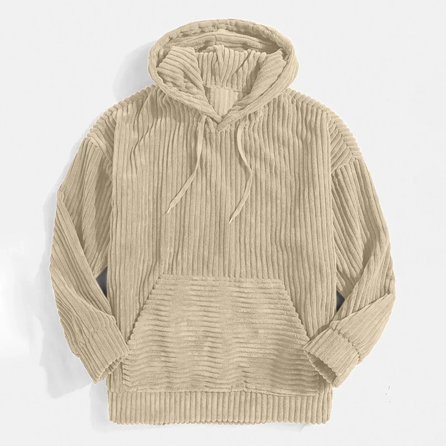 Warm Mens Corduroy Hoodie - Pouch Pocket, Casual Streetwear