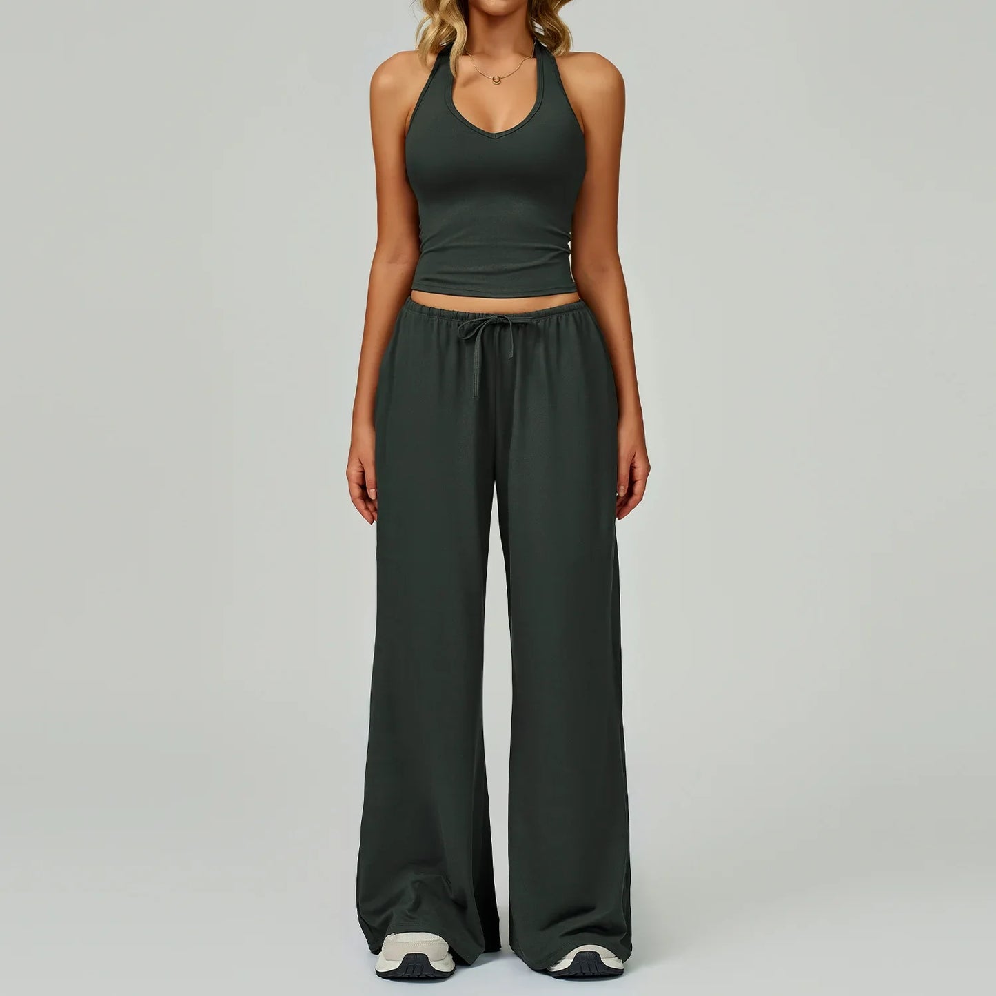 Women's Breathable Ribbed Tank & Elastic Waist Pants