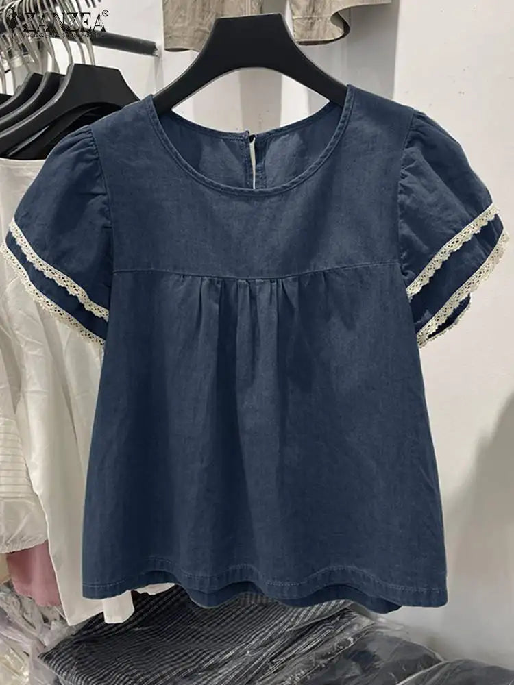 Chic Embroidered Patch Denim Shirt - BritishElegance