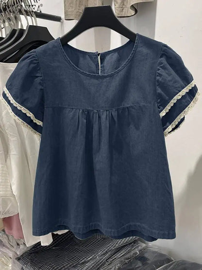 Chic Embroidered Patch Denim Shirt - BritishElegance