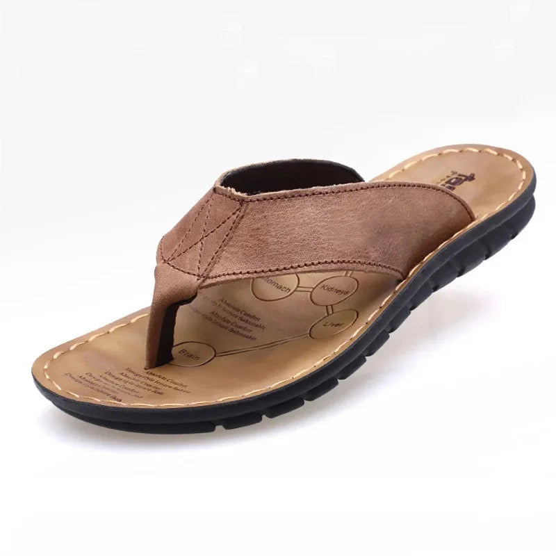 Comfortable Mens Leather Sandals - Soft and Slip Resistant - BritishElegance