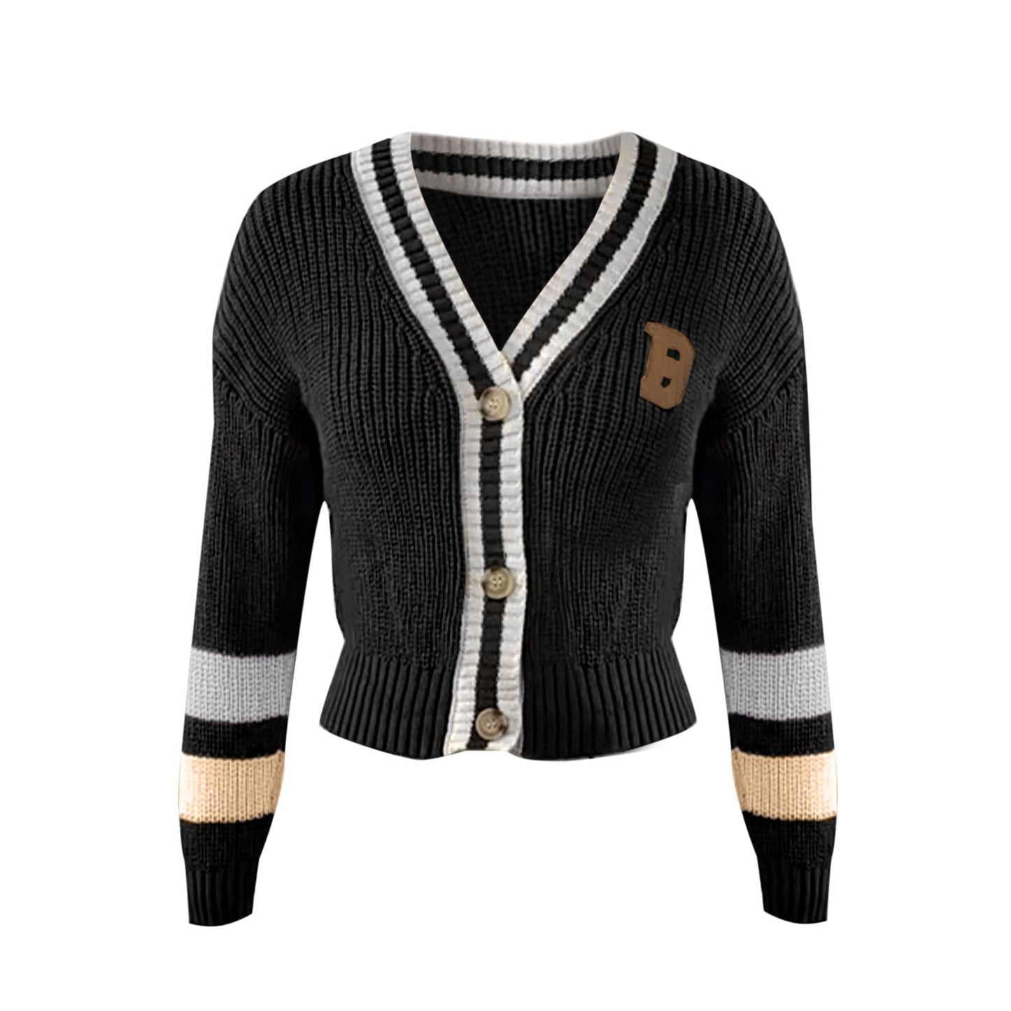 Warm Women's V-Neck Striped Knit Sweater