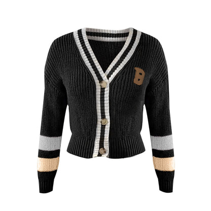 Warm Women's V-Neck Striped Knit Sweater