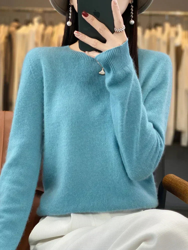 Soft Merino Wool Women's O Neck Winter Sweater
