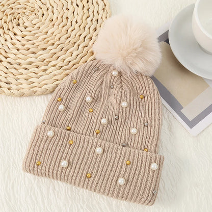 Sparkly Beaded Winter Pom Pom Hat