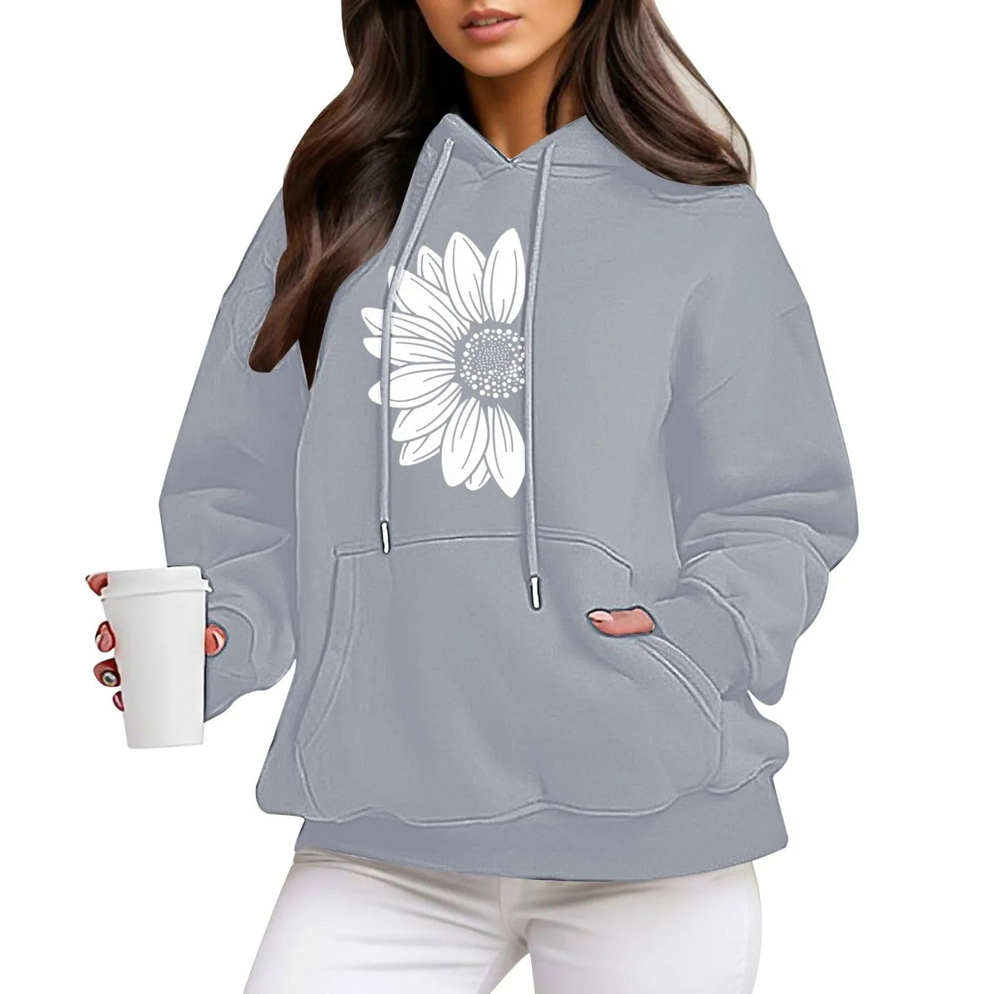Comfy Women's Hooded Sweatshirt with Floral Design - BritishElegance