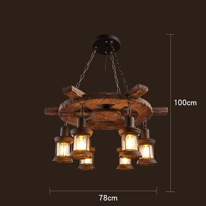 Rustic Metal Wood LED Ceiling Lamp