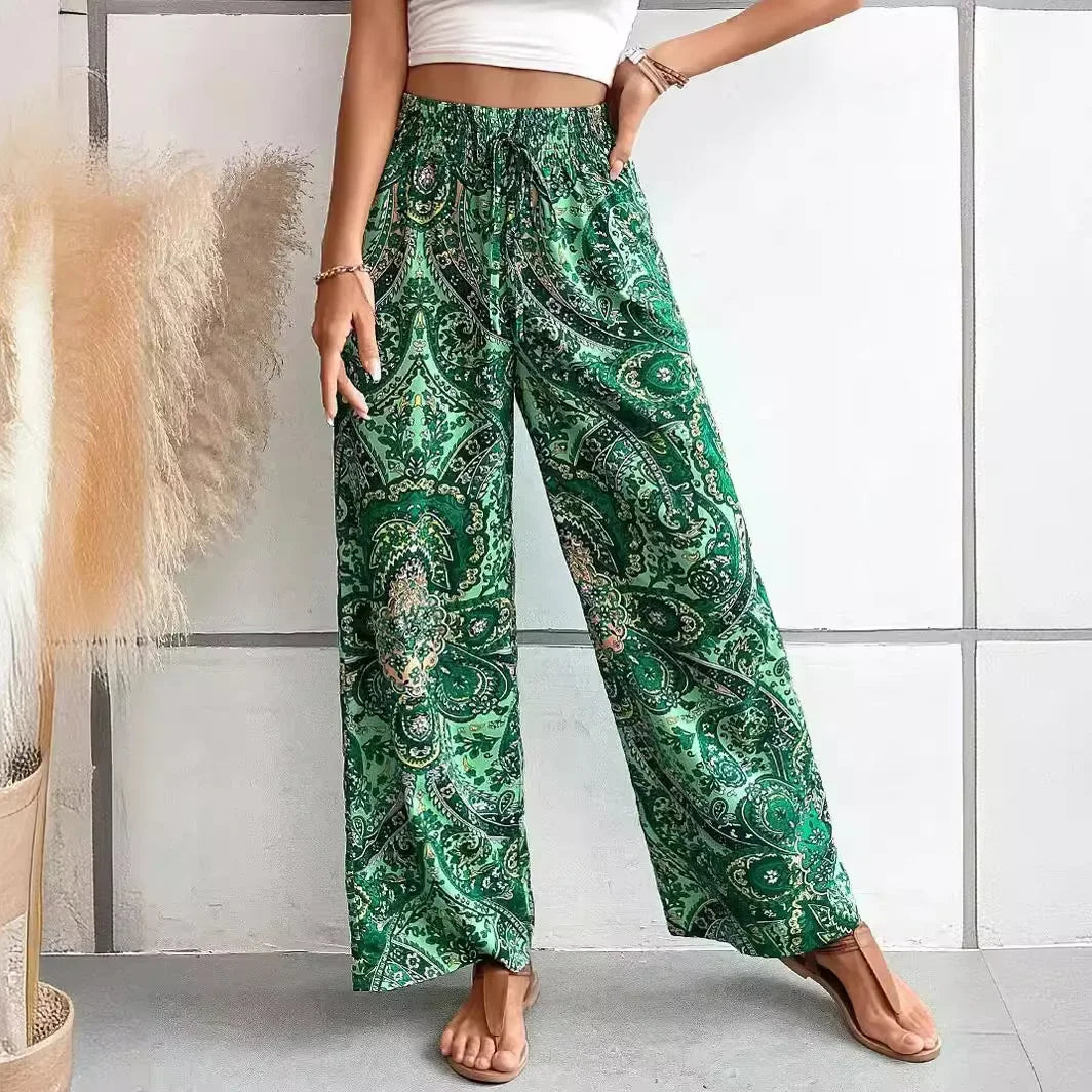 Comfortable Loose Fit Stretchy Printed Women's Pants - BritishElegance