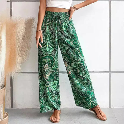 Comfortable Loose Fit Stretchy Printed Women's Pants - BritishElegance