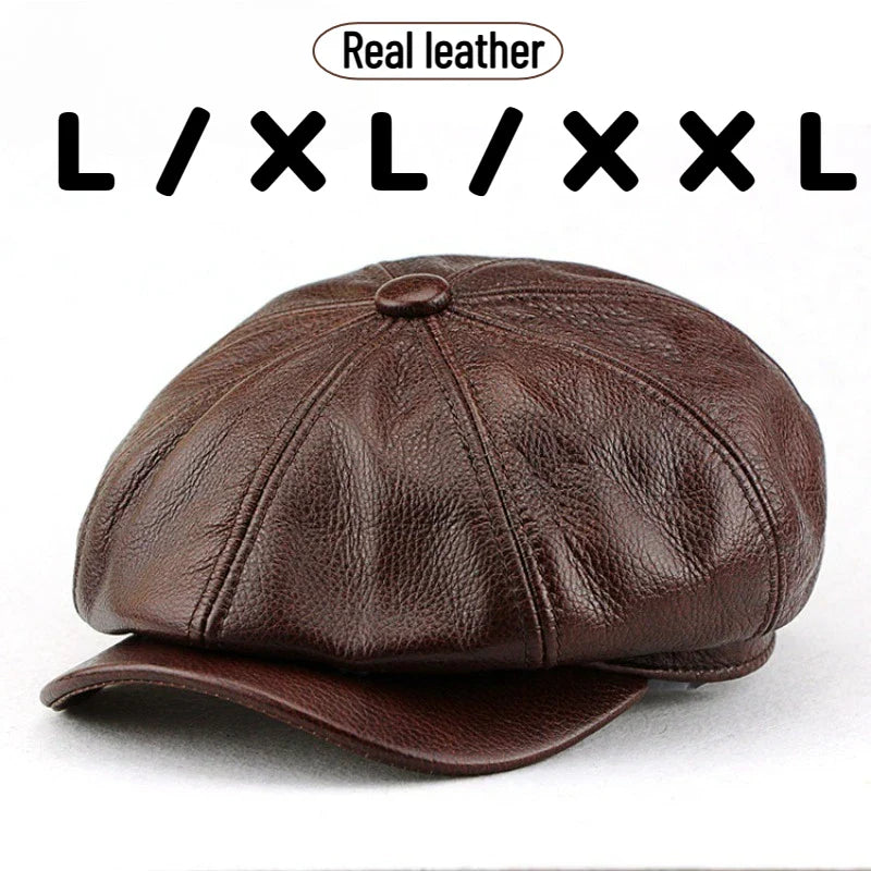 Large Genuine Leather Newsboy Cap XXL - BritishElegance