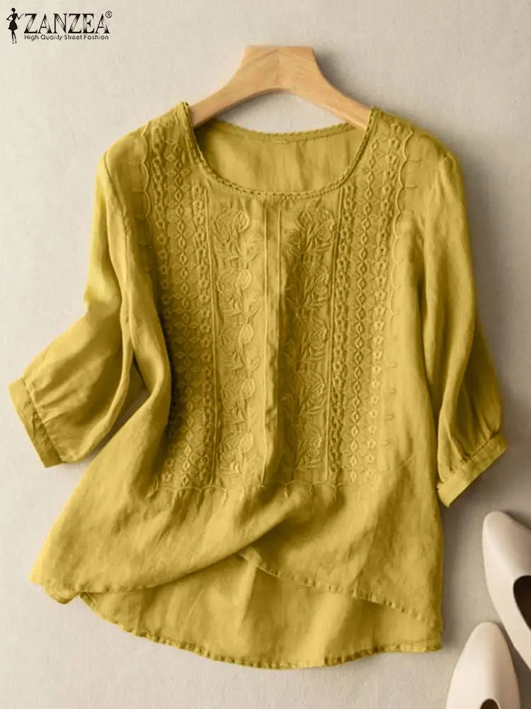 Chic Lace Embroidered 3/4 Sleeve Women's Top