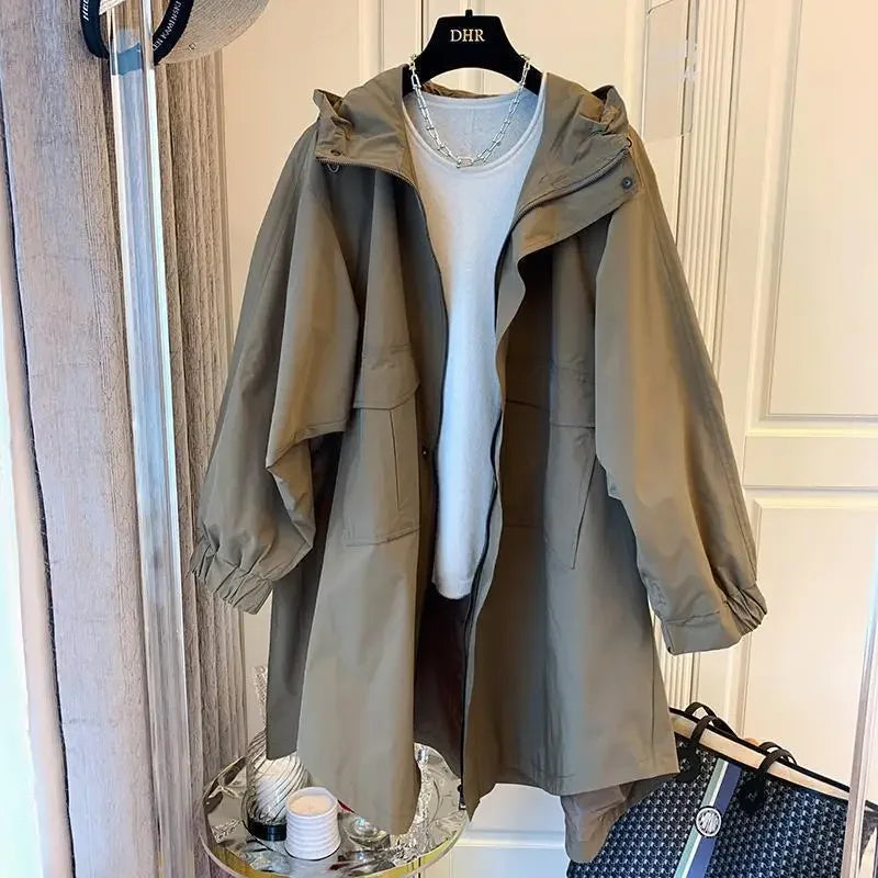 Relaxed Fit Long Hooded Coat for Women - BritishElegance