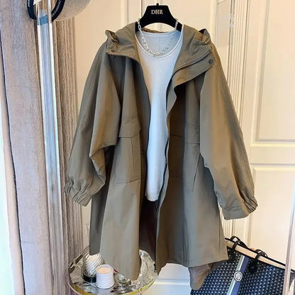 Relaxed Fit Long Hooded Coat for Women - BritishElegance