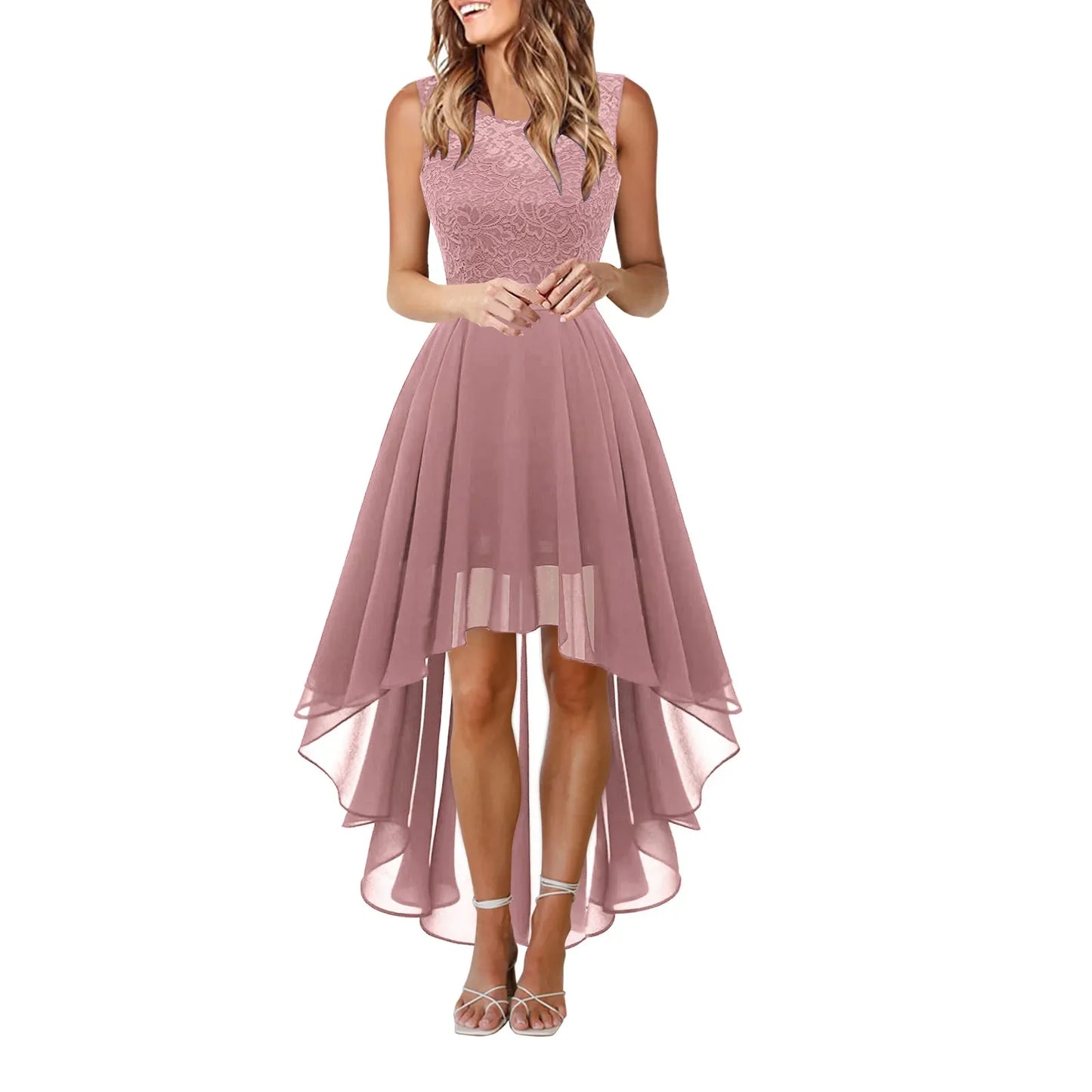 Elegant Lace Trimmed Party Dress
