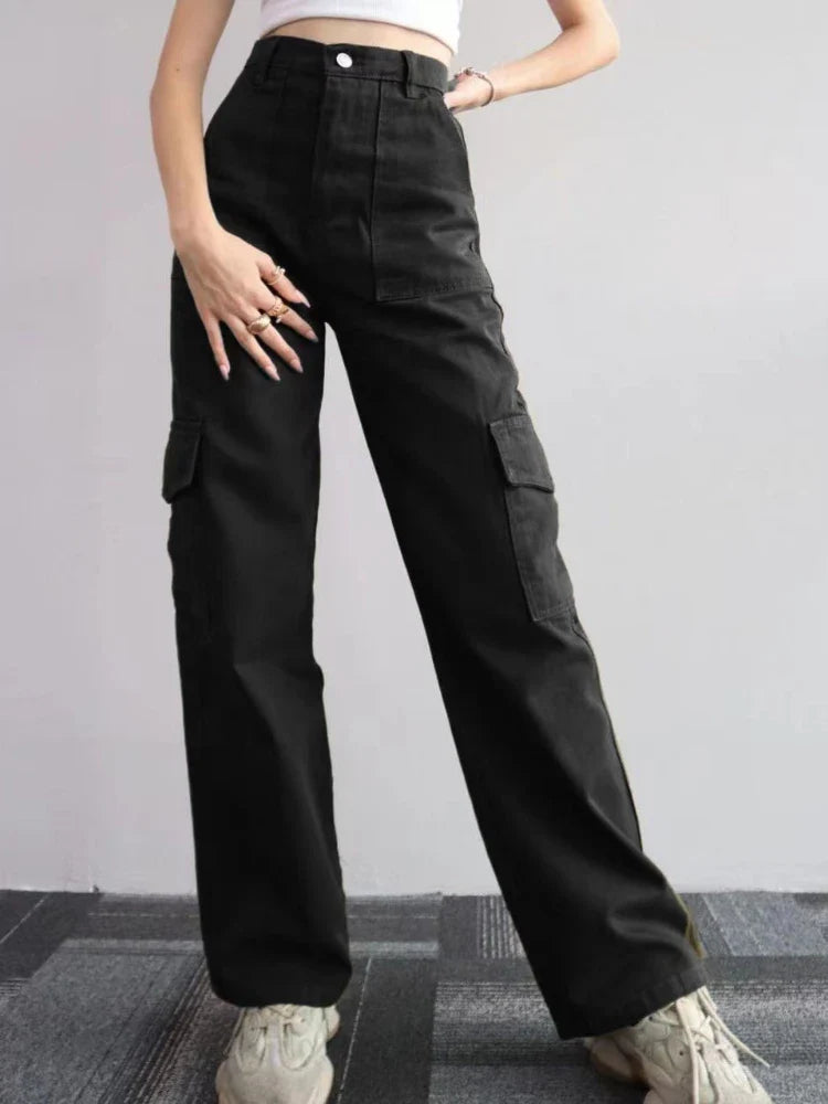 Retro Style Beige Cargo Wide Leg Jogger Pants