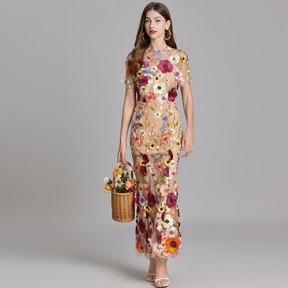 Marivelle – Elegant Embroidered Sheer Maxi Dress