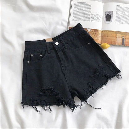 Ripped High Waist Distressed Denim Shorts